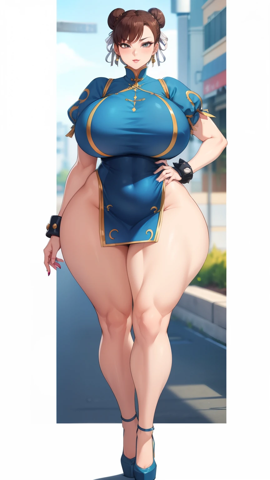 Big Breasts, Big Hips, Full Body Shot, Mature mother, Voluptuous thighs, A cow, Seductive mature woman, Perfect body, Plus Size Model, Sailor suit, Wearing high heels,Miniskirt Uniform, Chunli,