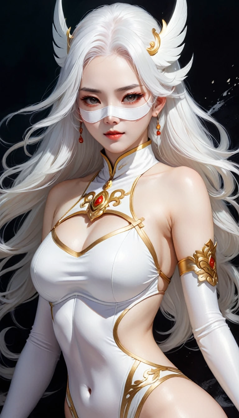 Close-up of a woman with white hair and white mask, beautiful figure painting, Guvitz, Guwiz style artwork, white-haired god, Yang J, epic fine character art, stunning character art, Fan Qi, Wu Jun Shifan, Guwiz in Pixiv Art Station, (NSFW: 1.0)