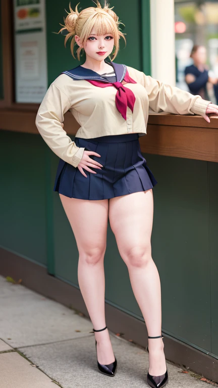 Big Breasts, Big Hips, Full Body Shot, Mature mother, Voluptuous thighs, A cow, Seductive mature woman, Perfect body, Plus Size Model, Sailor suit, Wearing high heels,Miniskirt Uniform, Chunli,