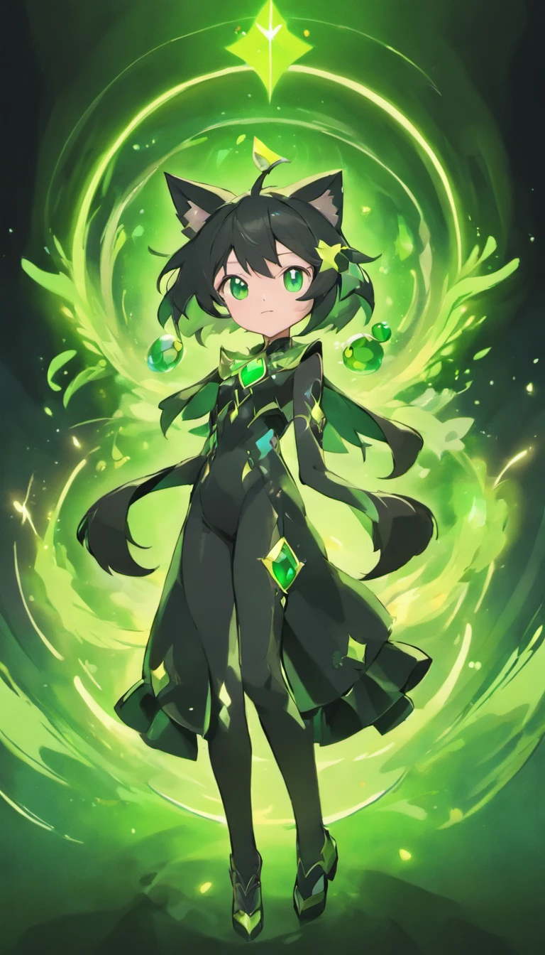 Uma chave doirada、olhos de gato verde, a large black void in the background、elegance、Fantastic、situation々e tem、Condescendente