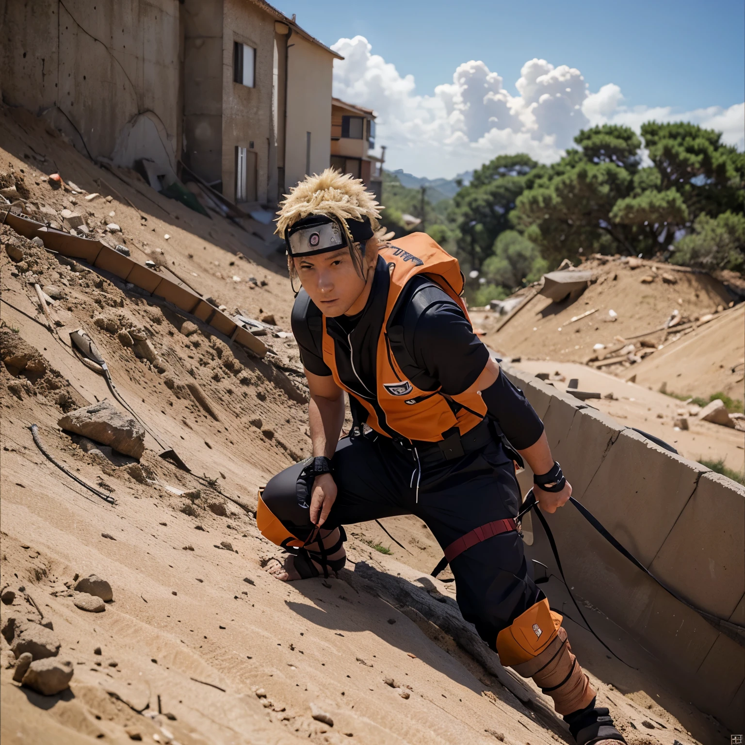 Gere uma imagem de um doujtsu de Naruto com poderes de terremoto