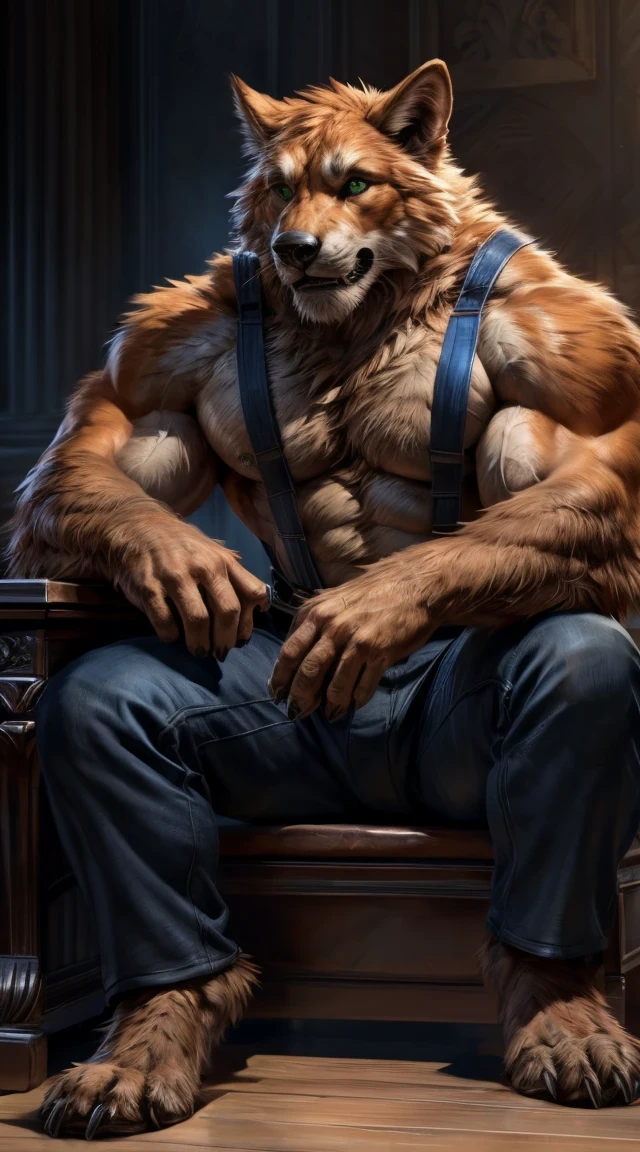 4k, high resolution, best quality, perfect colors, perfect shadows, perfect lighting, ((full bodyportrait)), posted on e621, furry body, solo, anthro orange werewolf, (monotone orange fur:1.3), male, black beard, white chest fur, adult (using black pants, using suspenders, no shirt), (heavily muscular, manly, brutal, masculine:1.4), green eyes, realistic eyes, masculine, (muscular, dense build:1.4, muscular shoulders, strong pecs), playing the piano, singing, sitting on a bench in front of the piano (Grand piano), hands in the piano, beautifull piano, realistic piano, sitted, sit down, majestic, brutal, confident, podium escenary, (photorealistic detailed fur, epic, masterpiece:1.2), (by Taran Fiddler, by Chunie, by Rukis, Bonifasko lighting), claws on hands, (photorealistic fur, detailed fur, epic, masterpiece:1.2), sexy shadows, (by echin, by Taran Fiddler, by takemoto arashi, by Traver009, by Juiceps), (detailed eyes:1.2), impressive physique, serious face, detailed eyes, 