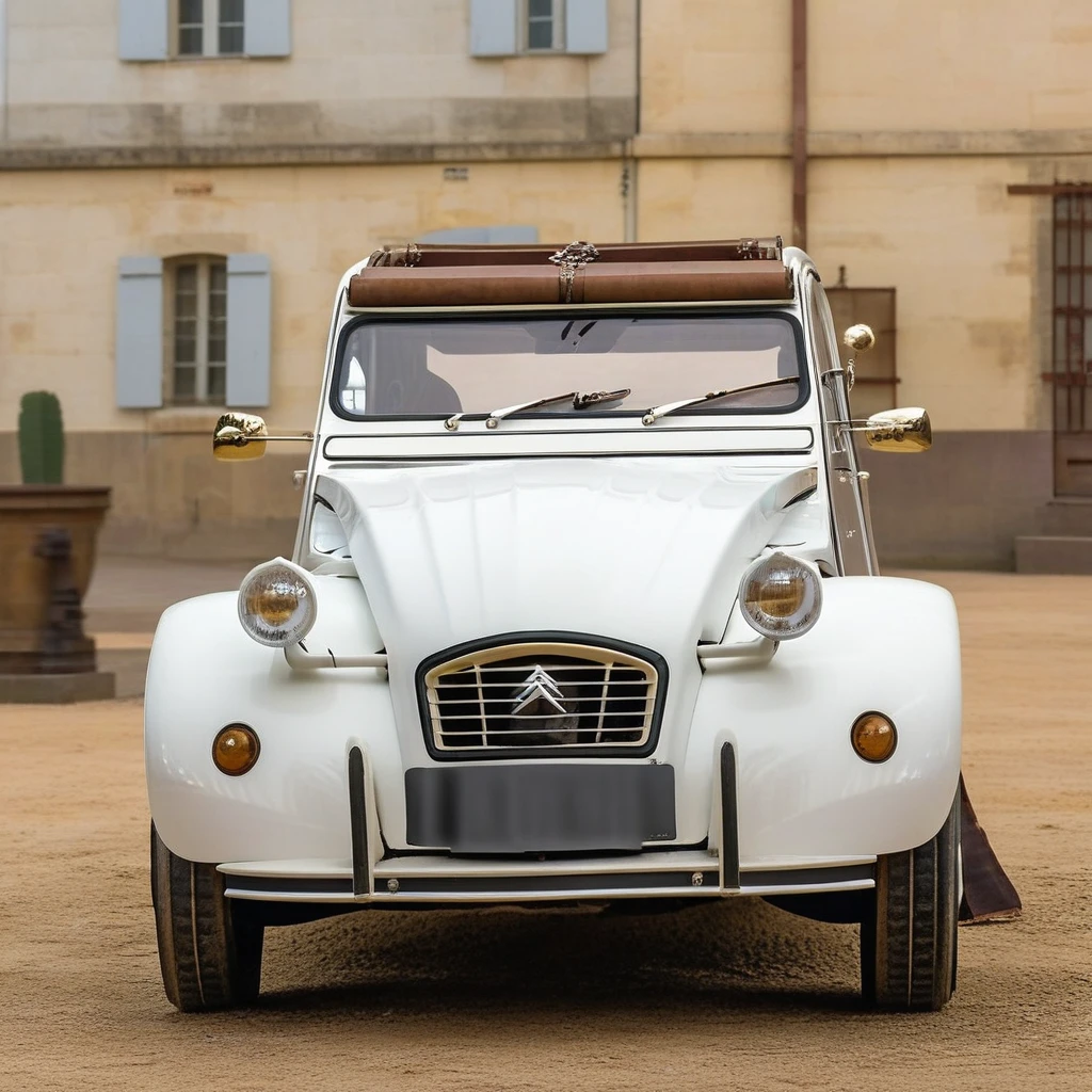 2Cv1024, um lowrider steampunk branco perolado, fundo da cidade steampunk,  fotografia, Altamente detalhado, sharp focus, trends on Artstation, studio photo, detalhes intrincados, Altamente detalhado, por Greg Rutkowski  