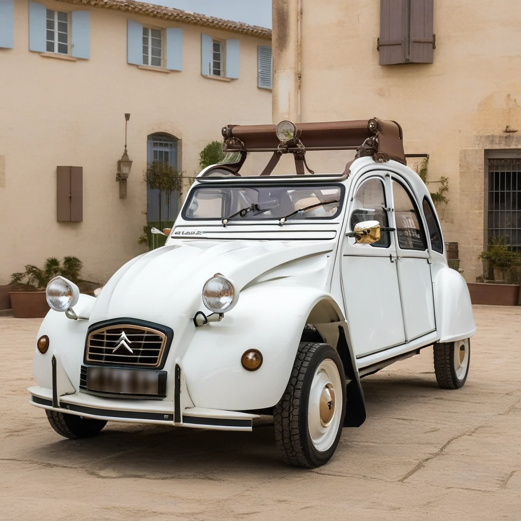 2Cv1024, um lowrider steampunk branco perolado, fundo da cidade steampunk,  fotografia, Altamente detalhado, sharp focus, trends on Artstation, studio photo, detalhes intrincados, Altamente detalhado, por Greg Rutkowski  