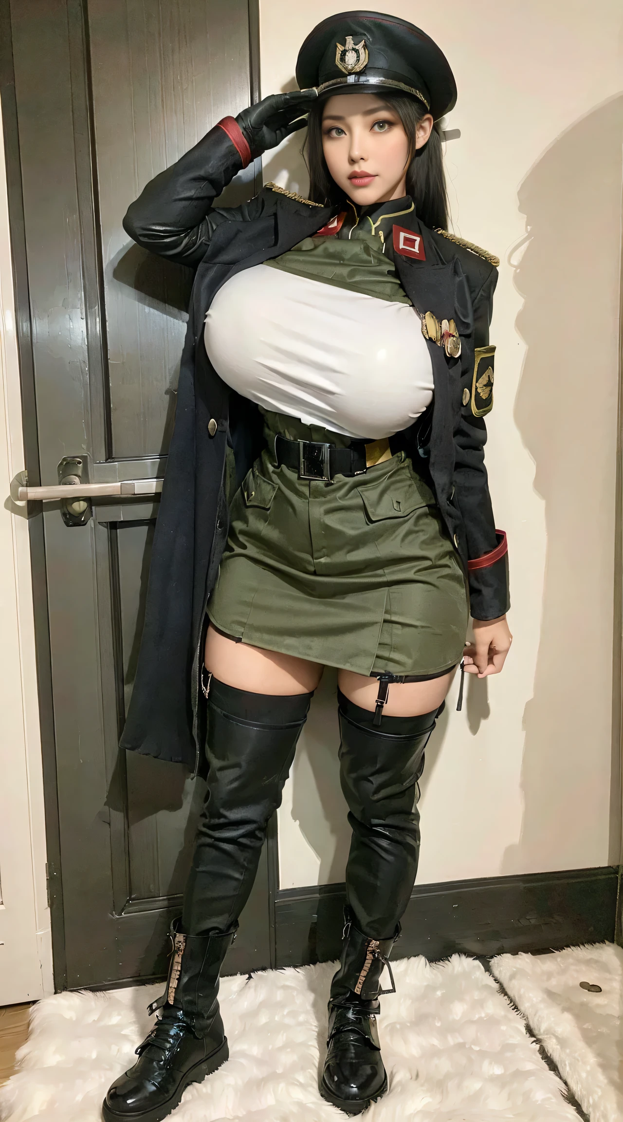 Ukrainian woman, 13years、((((Little fat woman))))、short-haired、white hair、hitornfreckles、Kamimei、((((tiny chest))))、A sexy、appearance、((drooing eyes))、((((Khaki Nazi German Army Uniform))))、(((Bondage fashion under a long black coat)))、Best Quality, full-face blush, , frontage、Behind,. pile-driver. (thighs thighs thighs thighs),(((sticking her butt out: 1.2))), Troubled face, Viewer Viewing, Wet buttocks,, (((Very wet genitals))), big butts、(((Hawk's nest)))、((((Stand up and turn your ass to taunt)))、(((Show)))、Show your、girdle、Black lace underwear、bontage、nffsw