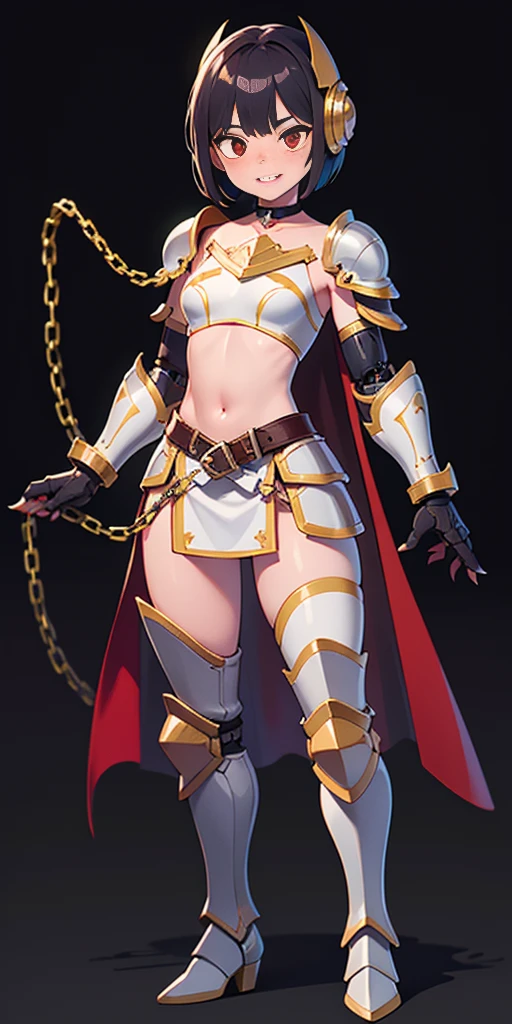 Guerreira, fantasia, armadura de placas, steel breastplate, Steel gauntlets, steel gloves, saia curta, saia vermelha, levantando a saia, calcinha branca, calcinha aparecendo, Brown hair, realista, D&D, saia levantada, (cameltoe), upskirt, Steel gauntlets, steel boots, steel breastplate, melhor qualidade, long ponytail, obra-prima, 8k, (exposed navel), (Two-Handed Axes)