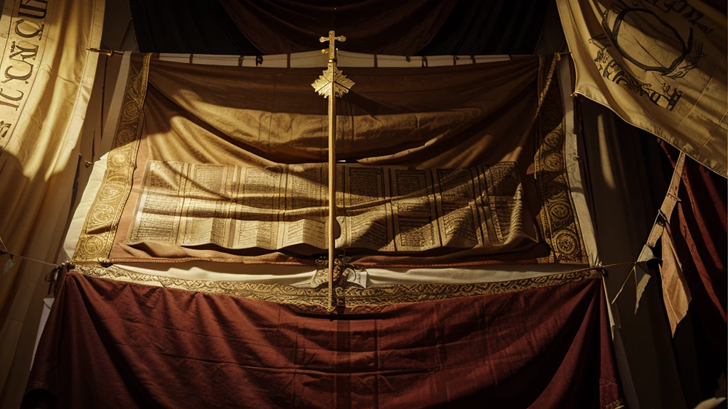 banner with a bible on the bottom left and a golden banner in the center