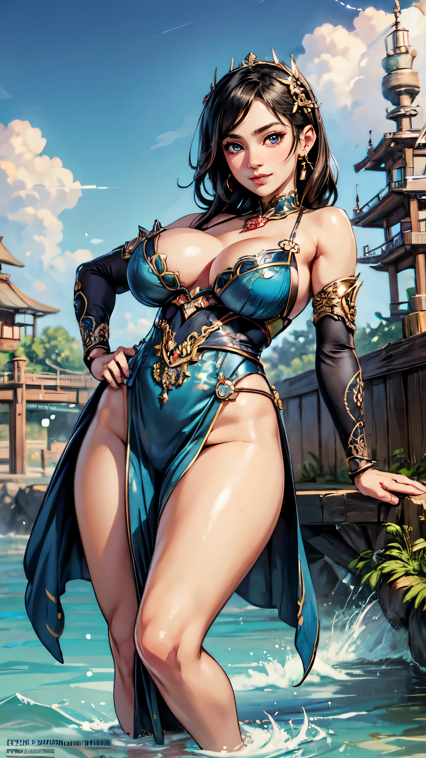 nahida genshin,Cute style,Antique clothes,Ocean park,Poster publicity style,Pose,Simetall,C cup,Happy expression, detailed face, detailed eyes, detailed eyes, detailed face, detailed hands
