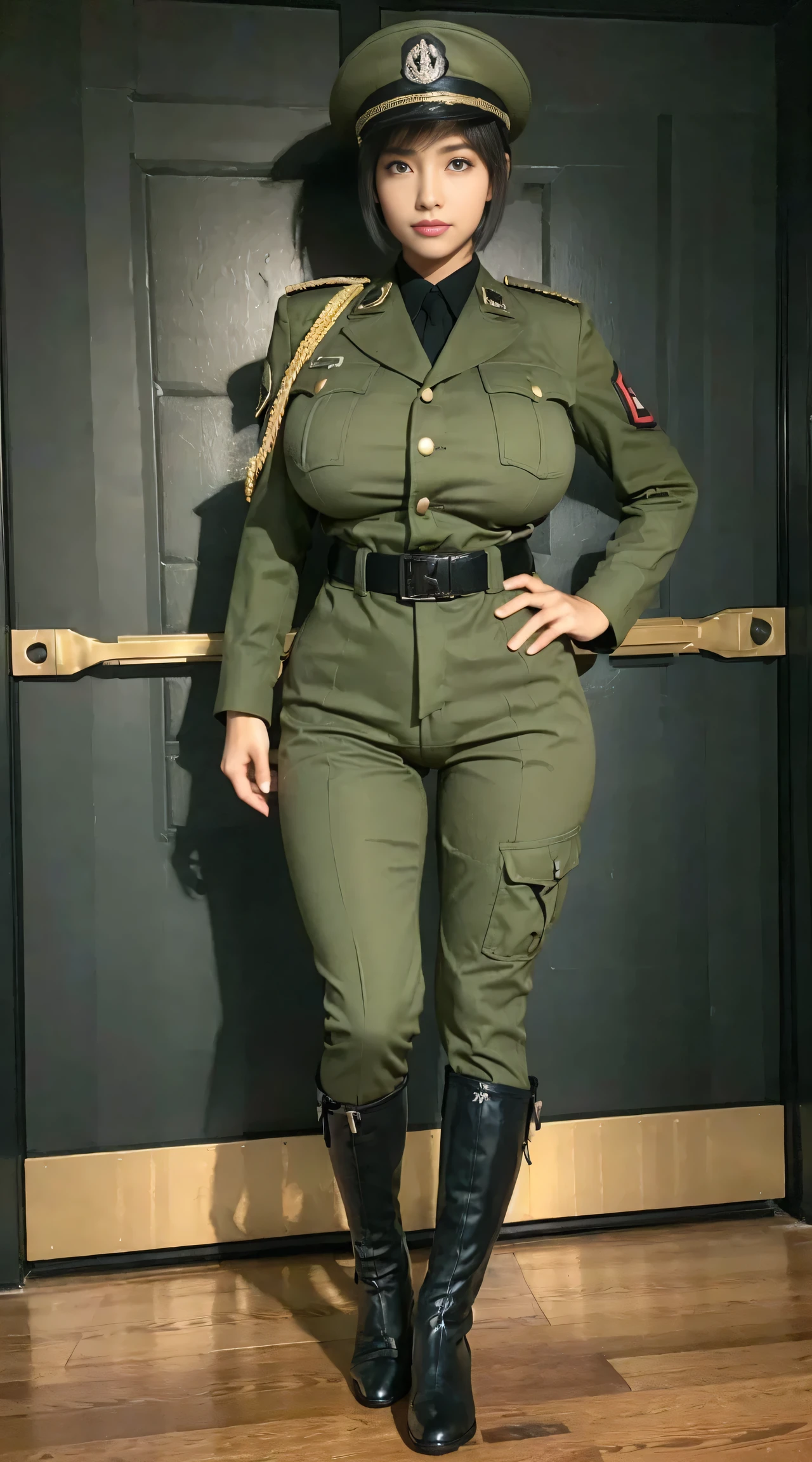 Army milf curvy sexy uniform underwear full length