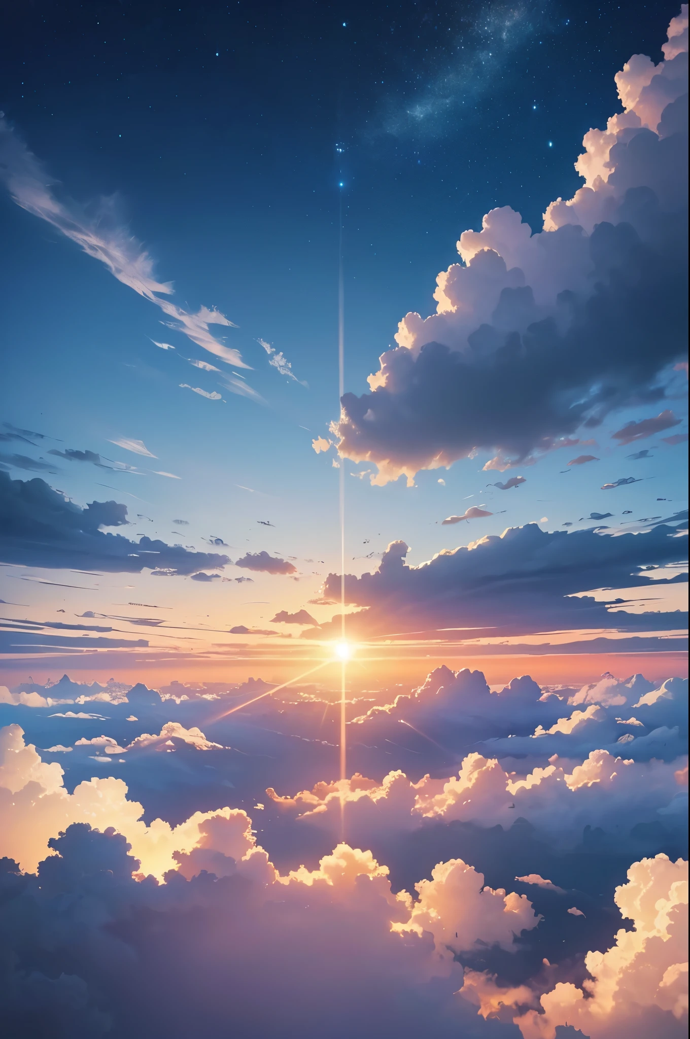 breathtaking view of a skyscape,ethereal,soft lighting,dreamy atmosphere,heavenly,serene,celestial beauty,ethereal glow,airy,peaceful,blissful,divine,happy,evocative