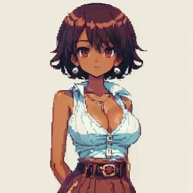 a woman in a short skirt and a white shirt is standing, anime style character, in the art style of 8 0 s anime, visual novel sprite, clean detailed anime style, anime moe artstyle, retro anime girl, flat anime style shading, anime art style, high quality anime artstyle, art of kirokaze pixel, anime artstyle
