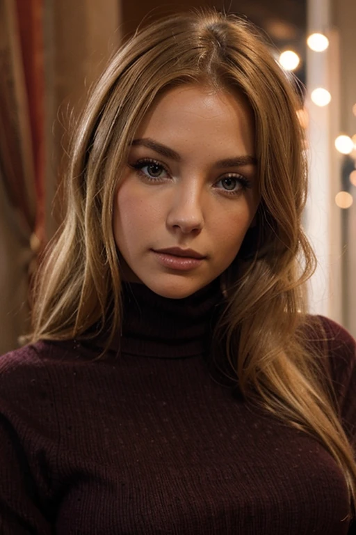 Blonde yeux marron  au cheveux noirs au rouge habiller sous vêtements il fait froid 