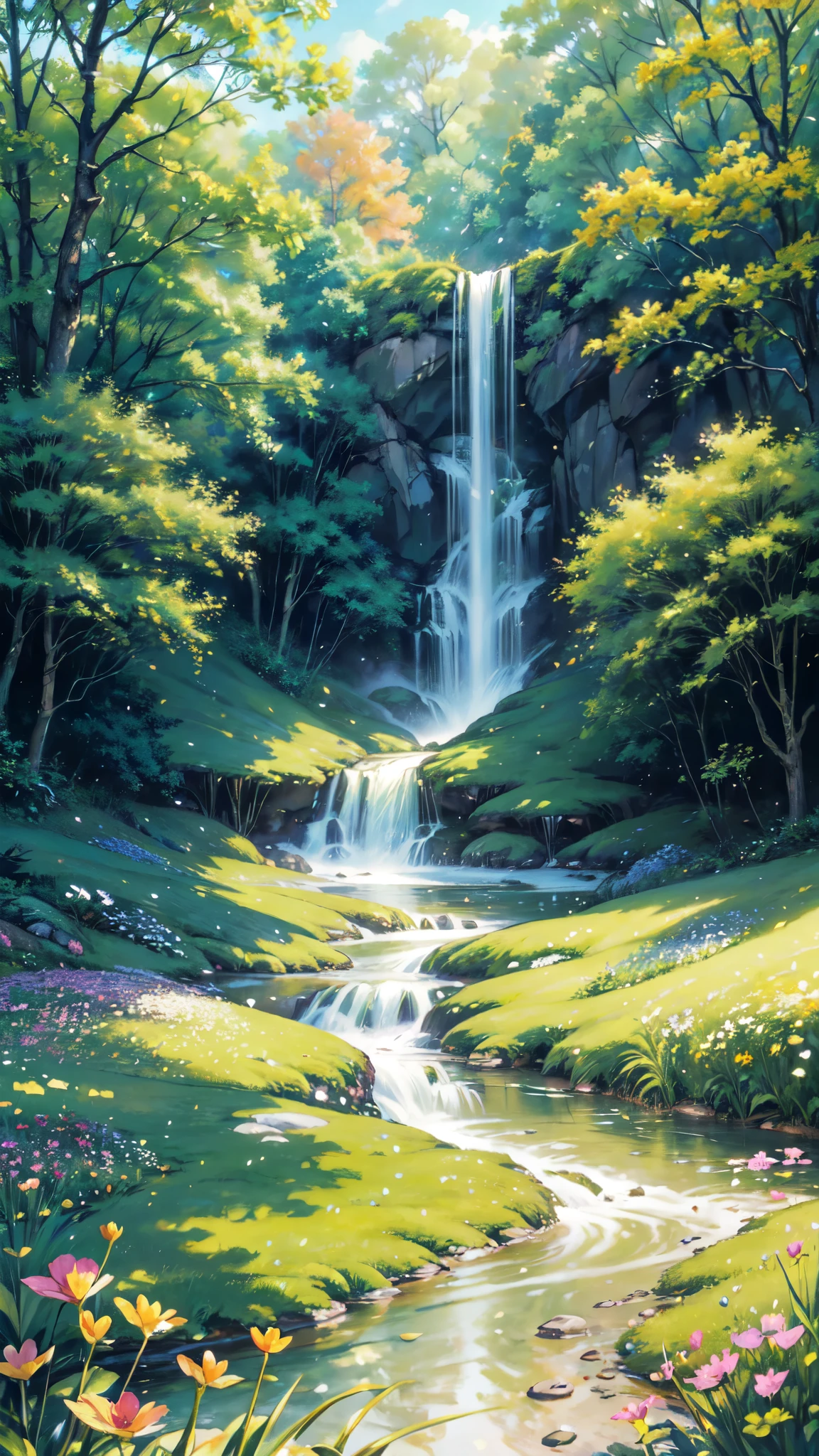 (best quality,4k,8k,highres,masterpiece:1.2),ultra-detailed,(realistic,photorealistic,photo-realistic:1.37),Botanicals,Landscape painting,flowers,neon colors,colorful,serene,tranquil,ethereal,radiant glow,soft light,blissful,harmonious,refreshing,enchanted garden,sunlit meadow,tall green grass,vibrant blossoms,majestic trees,golden rays of sunlight,floating petals,dreamlike,serene waterfalls,alluring colors,butterflies fluttering,gentle breeze,brilliant sunlight streaming through dense foliage,serenity of nature,peaceful tranquility,delicate wildflowers swaying in the wind,scenic view,abundance of flora,flourishing plants and flowers,verdant leaves,dewdrop-covered petals,colorful blooms,picturesque landscape,harmonious blend of hues,painterly strokes,impressionistic style,naturalistic elements,contrast of vibrant and pastel tones,brushstrokes capturing delicate details,subtle textures,blurred backgrounds,evoking a sense of awe and wonder.