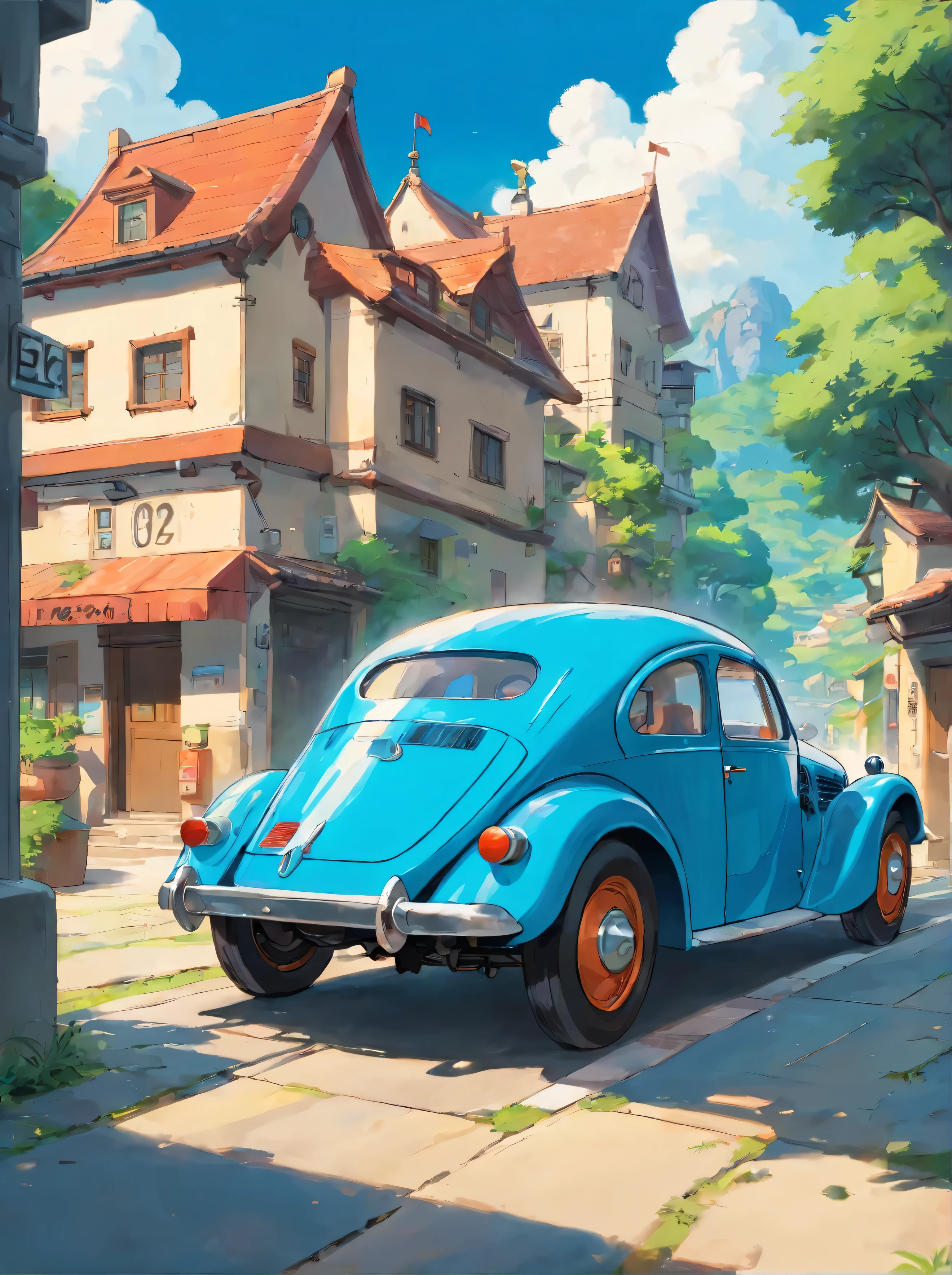there is a cartoon old car retro futuristic parked on the side of the road, 1929, 1 9 2 8, vintage car, 1 9 3 1, 1 9 2 5, 1925, vintage cars, 1 9 3 0, 1930, 1 9 2 7, 1 9 2 4, 1924, a wide full shot. illustration. realist. 2d. mega man game style.