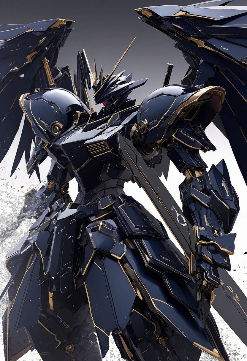 A robot with glossy black, matte black, jet black mica paint, and pearl paint.、Mecha aesthetics、Body structure based on mechanical engineering theory、Maoru NaganoDesign、The edges of the body have a bright Majola finish、Detailed digital anime art、Best Anime８K Wallpaper, 2.5次元的アニメMecha aesthetics, ８Highly detailed digital art by K, robot mech woman dragon head、Wallop and Krentz Kuschaert、Highly detailed anime、Advanced Digital Animation Art、Depicting the melee of battlefields、Use your great sword to cut through enemy aircraft.、A battle scene filled with dust, blasts and flames.