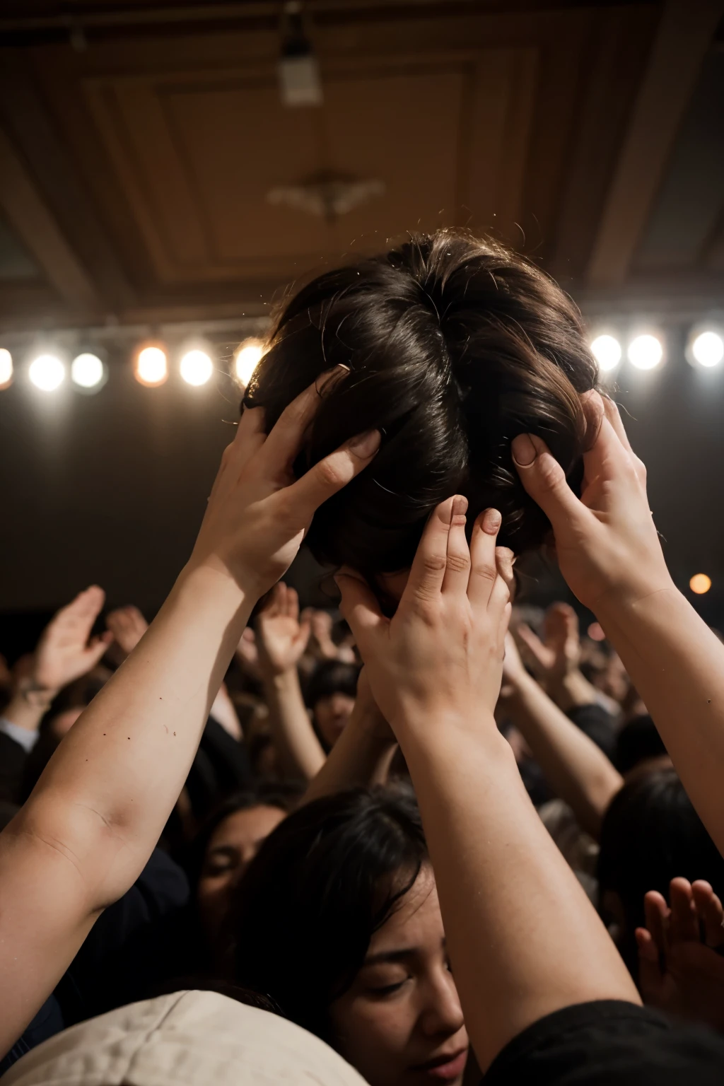 crowd of arms raised around a person with their head bowed
crowd of arms raised around a person with their head bowed