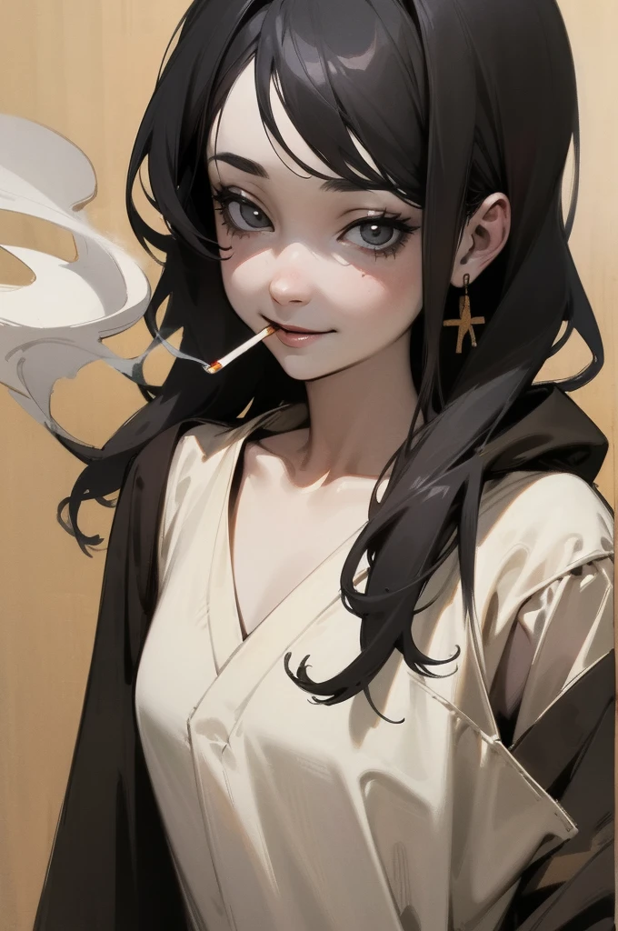 ((Girl smoking cigarette、Black hoodie、White panties)), scribble, nightmare, Doll-like face, Manga style, rough sketch, , (masterpiece), (High resolution), (Very delicate), (clear), Comic style illustration,(Horror elements), Japanese painting illustration, whole body,(snap shot),crazy illustration, antique, Dark atmosphere, Flat Illustration, Creepy Appearance, Characteristic hairstyle, creative accessories, Unique atmosphere、Cute Smile
