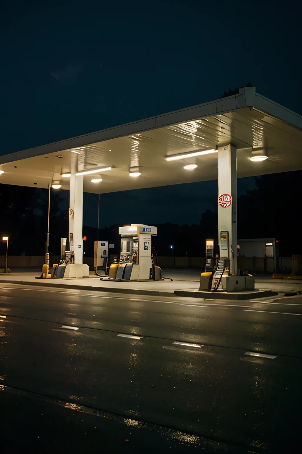 creepy gas station at night