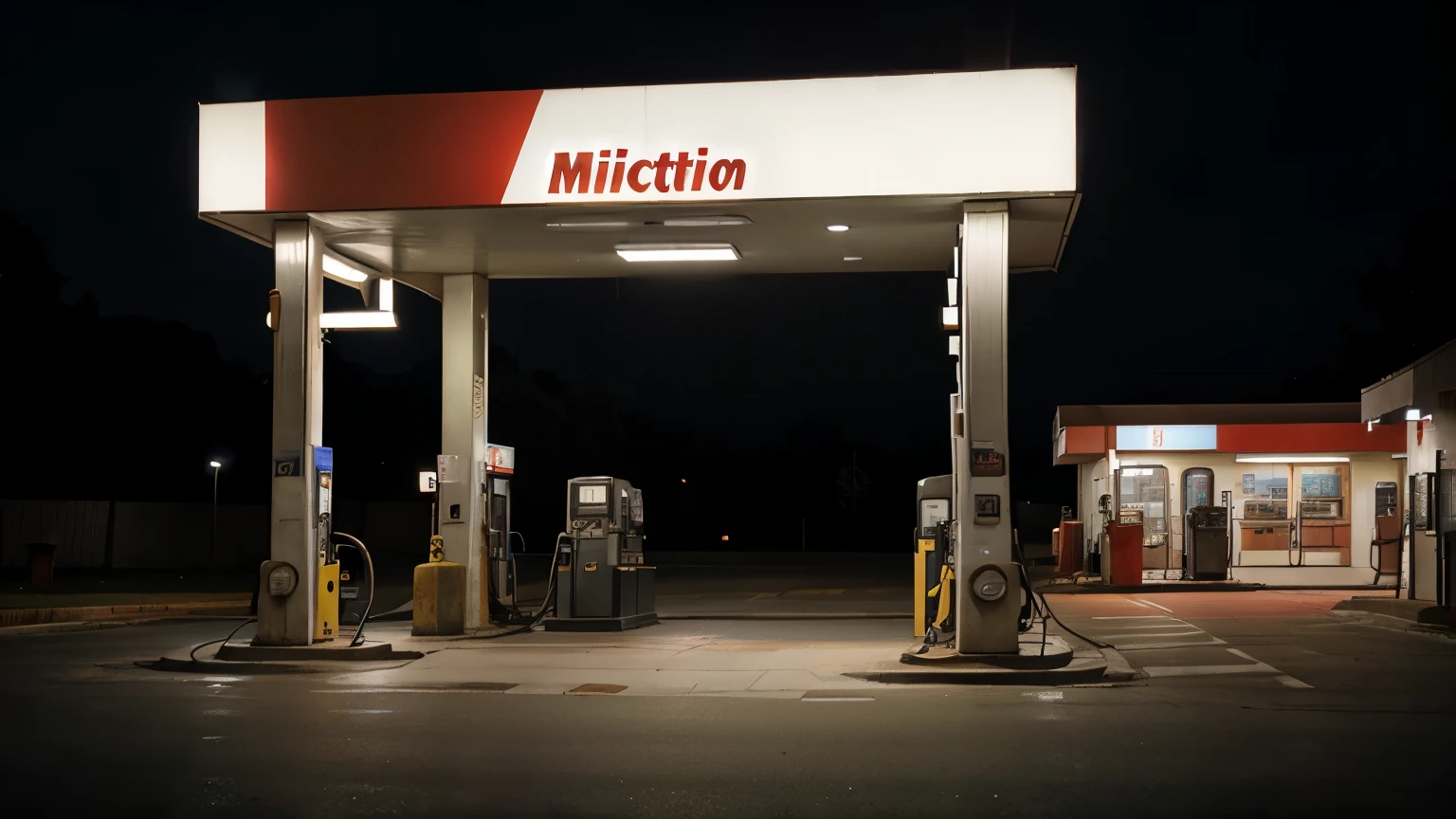 creepy gas station at night