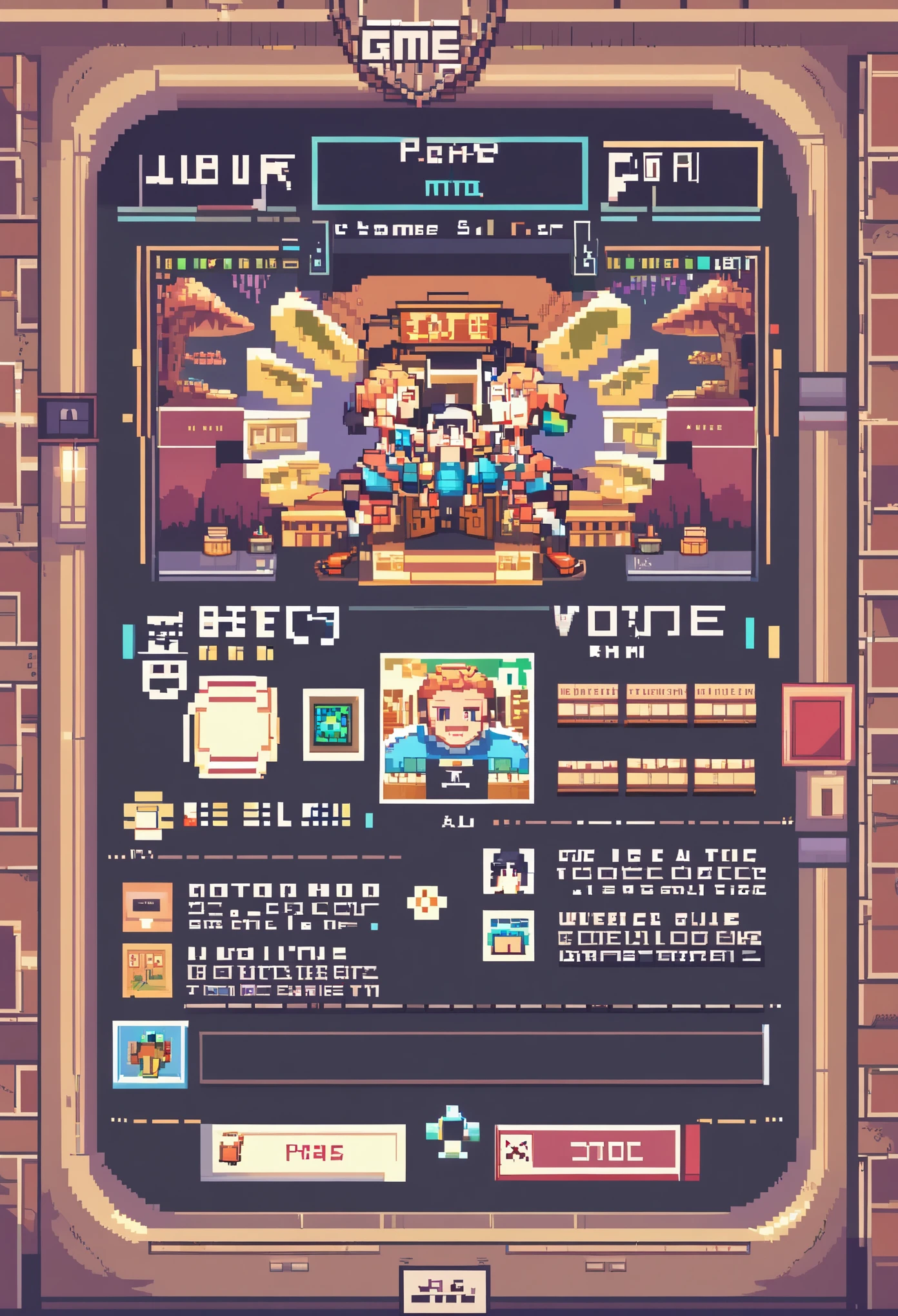 highres, absurdres, User Interface of Action game, dots game, pixel art, 8 bits pixel art, player select page, 1girl, 1boy,