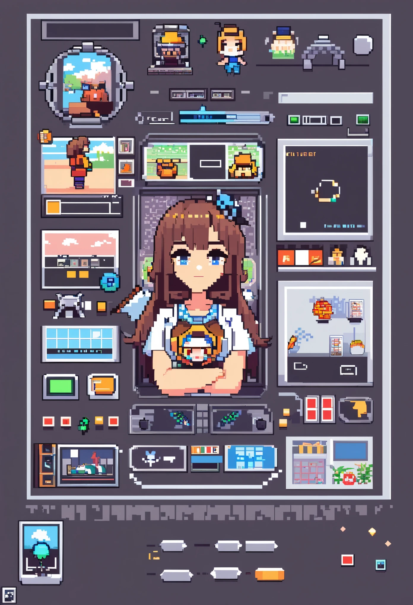 highres, absurdres, User Interface of Action game, dots game, pixel art, 8 bits pixel art, player select page, 1girl, 1boy,