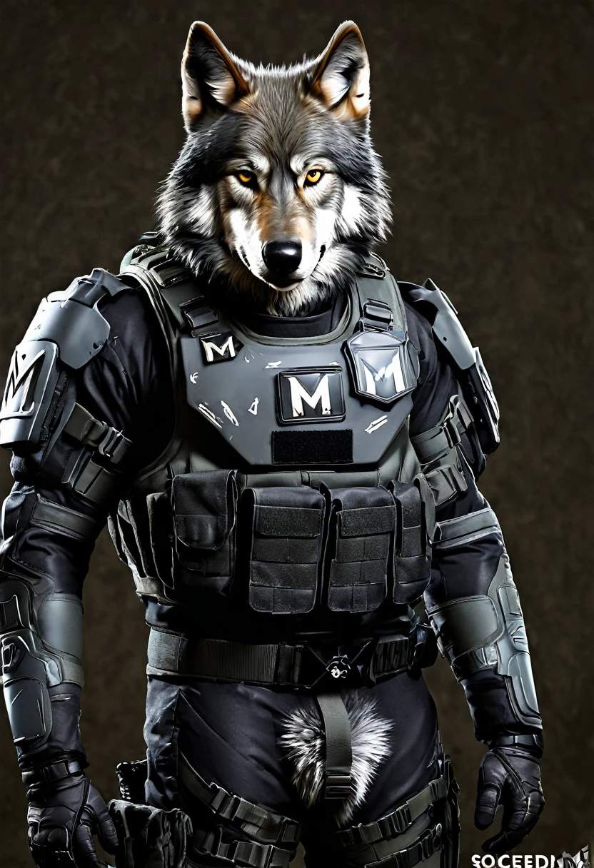 special forces soldier wolf, and on his suit he has the initials M C E