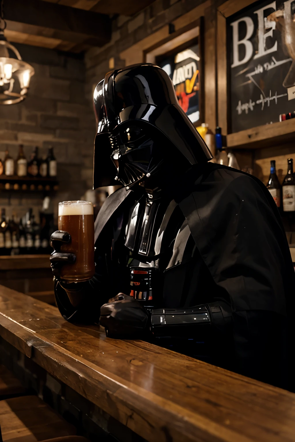 darth vader drink a beer on bar