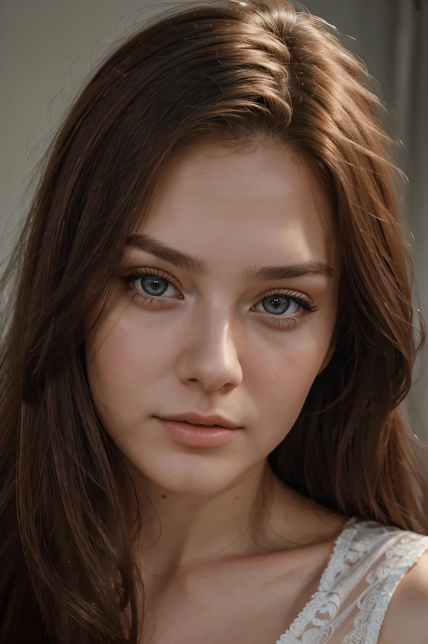 realistic detailled face photography for a magnific russian 22 years old woman with beautiful hair and beautiful head, front photography realistic brightness face with splendide proportion, beautiful regard, bright eyes ultra realist