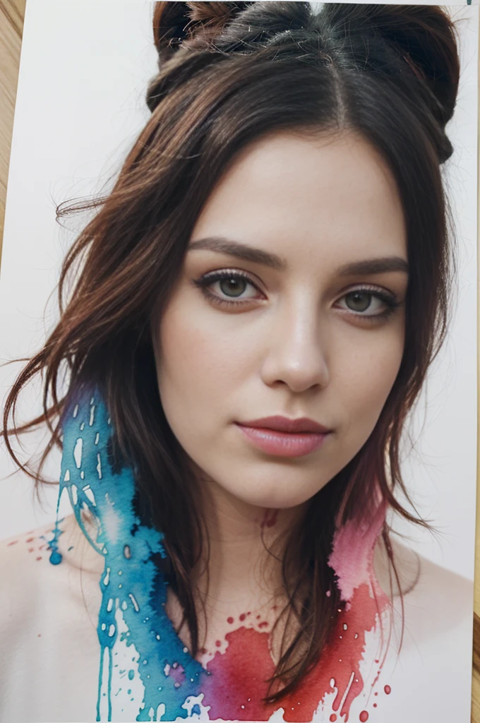 realistic photo of MilanaVayntrub, ink splash, colorful, watercolor