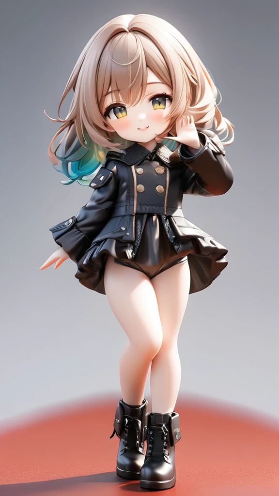 (3D-model, 3D-figure:2.0), full-body, salute, grin,photo-of-figure,wild-figure,beautiful-figure,clear-eyes, (head-to-body-ratio-of-one-to-four:3.0),chibi,smile, (best-quarity,ultra-detailed,absolutely-resolution,extremely-detailed,ultra-high-resolution, 8k, masterpiece:2.0),very-cute-and-beautiful-anime-girl,(highly-detailed-face-and-eyes:2.0), BREAK, solo,adult woman, multicolored-gradation-hair,messy-hair,colorful-clothes,blowing-kiss,