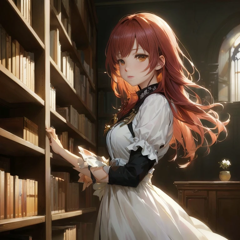 anime girl in a library with bookshelves and a window, epic light novel art cover, cushart krenz key art feminine, alchemist library background, rin, painted in anime painter studio, today's featured anime still, ethereal anime, official character art, visual novel key visual, anime visual of a cute girl, guweiz on pixiv artstation, library background