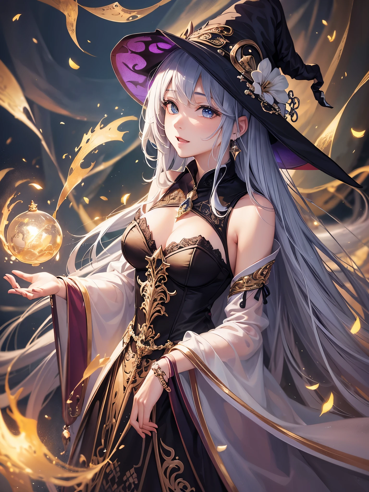 ((highest quality)),(Ultra-high resolution),(Very detailed),(Detailed Description),((The best CG)),(A masterpiece),Ultra-precise art,Amazing drawing art,(Fantasy art with intricate detail:1.5), (witch:1.6),
