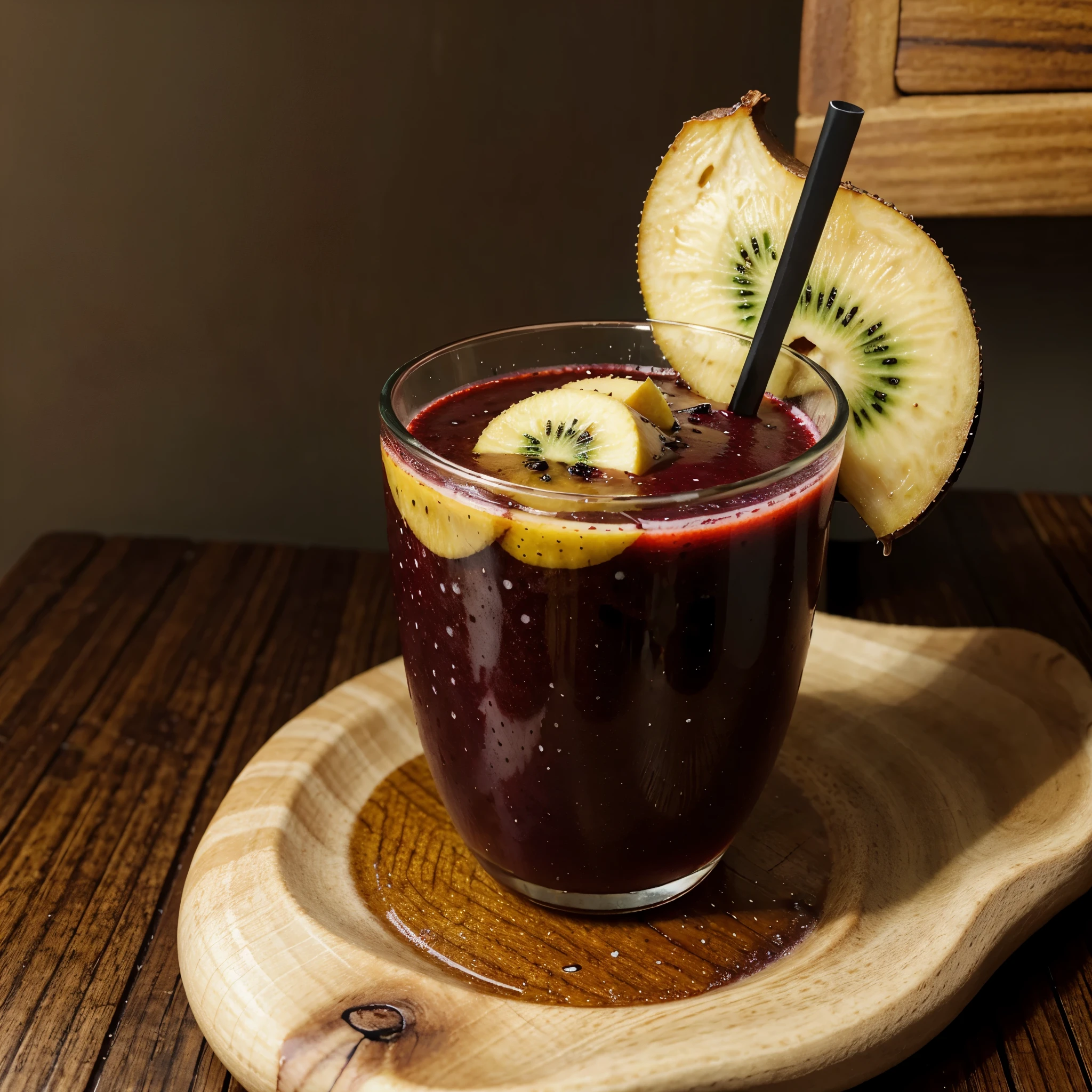 A glass of açaí with kiwi, banana, uva verde e leite condensado