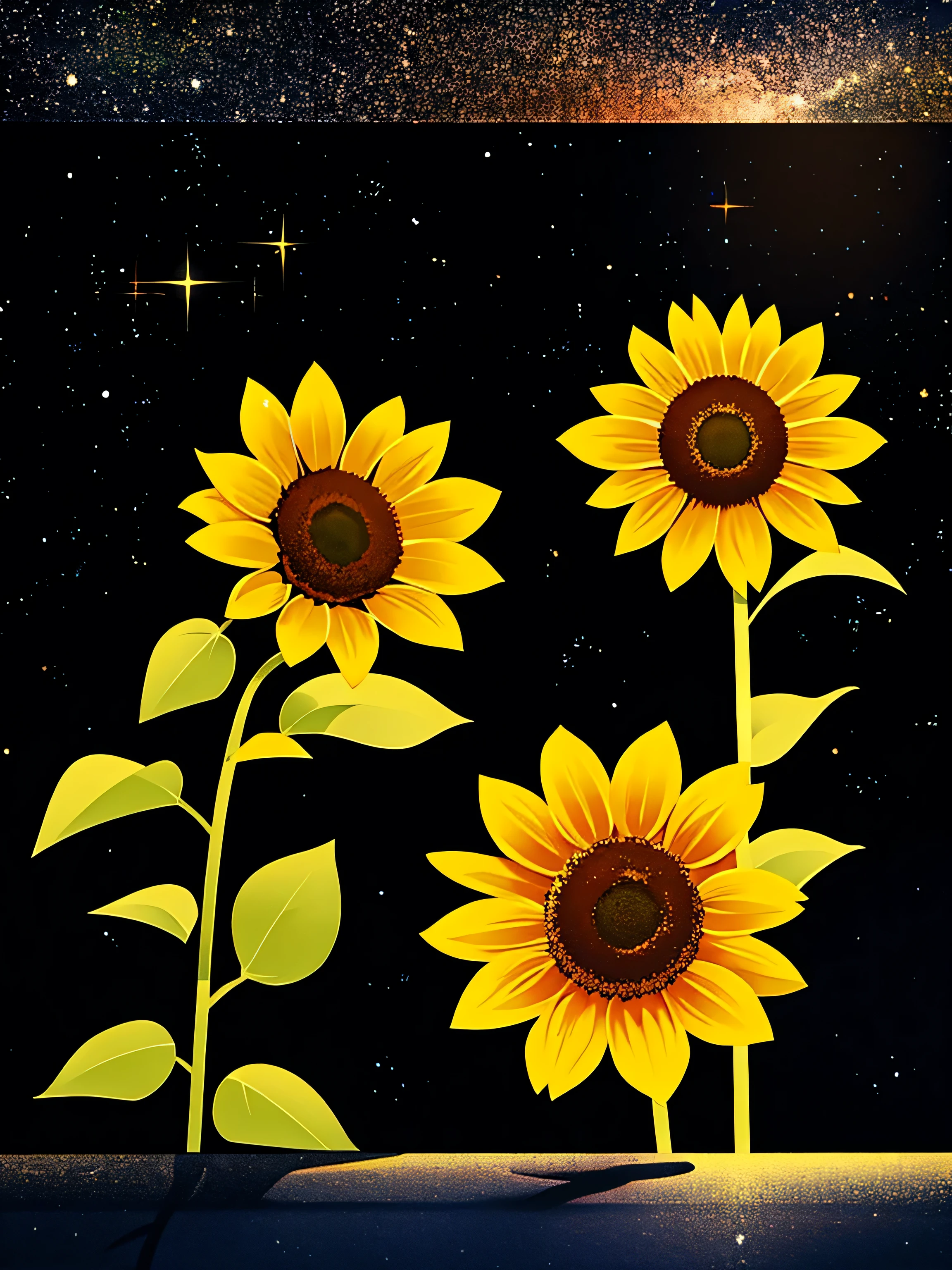 single sunflower, one sunflower, floating, in space, black space background,