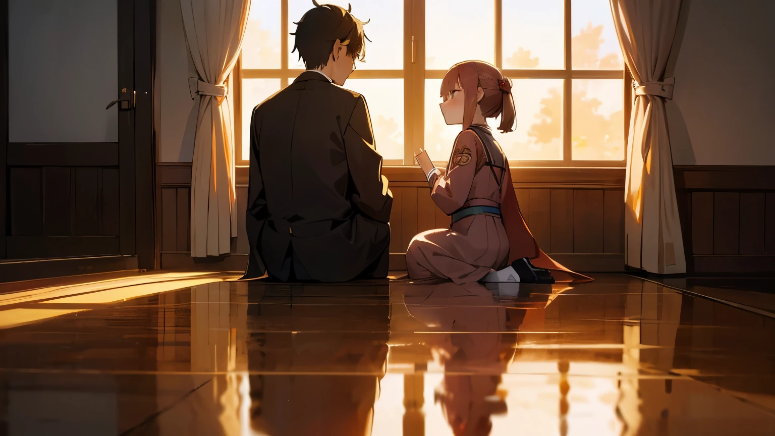 夕暮れ時に校舎の教室にいる幽霊のgirl(1.1)and、Her lover male middle school student(1.2)、Sunset light coming in through the window、Sunset light reflecting off indoor walls and floor、幽霊のgirlは青白く輝いています(1.1),、幽霊のgirl=girl(1.1), 日本のgirl(1.1), She's floating in the air(1.1)、幽霊のgirlは透明な背景を持つ半透明の人物です(1.1)、幽霊のgirlは輝く金色の目をしています(1.1), girlは半透明です(1.1), People with transparent backgrounds(1.1), 半透明の身体をもつgirl(1.1), 半透明の学校の制服を着ているgirl(1.1), girlの体は背景を透過している(1.1), Ghost Girl Is a Junior High School Girl(1.1)、幽霊のgirlは制服を着たgirlです(1.1)、girlは幼い顔をしている(1.1), girlは小さな顔をしています(1.1)、Natural Permaron Hair(1.1), Cute Uniform(1.1)、Big eyes(1.1)、Luminous body(1.1)、Slender and small breasts(1.1)、I'm staring at you(1..1)、Junior high school boy in uniform(1.2)、大切な愛を持つ幽霊のgirlを見ている中学生の男の子(1.2)、Japan male junior high school student(1.2)、masterpiece、Transparency of the entire screen、Photo Effects, 1girl, 1 Boy, highest quality, Real, Photorealistic, Natural, highest quality, masterpiece, Very delicate and beautiful, Very detailed, Fine Details, Ultra-detailed, High resolution, Very detailed, Real, Ultra high definition, highest quality, Ultra high definition, High-resolution textures,
