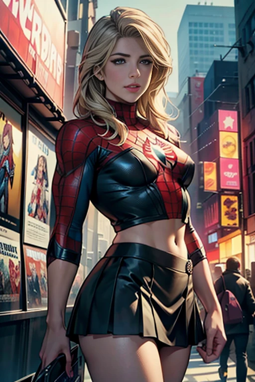 Emily Bett Rickards、マーベル・コミック映画のPoster, Very beautiful, Movies about Spiderman, sexy, whole body, I'm wearing a skirt、Premiere date, Poster、belly buttonを突き出す、new york、She's wearing a torn Spider-Man suit,The suit is torn、Wearing a skirt、 Red and black color scheme,dynamic、masterpiece、highest quality、Ultra-detailed、Very detailed、A delicate and beautiful shine、超A high resolution、Cinematic,Break,Breakdrop,(Torn clothes:1.5), (Wet clothes:1.4), Bare shoulders,Real Rain,Wet Hair,belly button、Exposing Skin、sexyな肩を見せてる