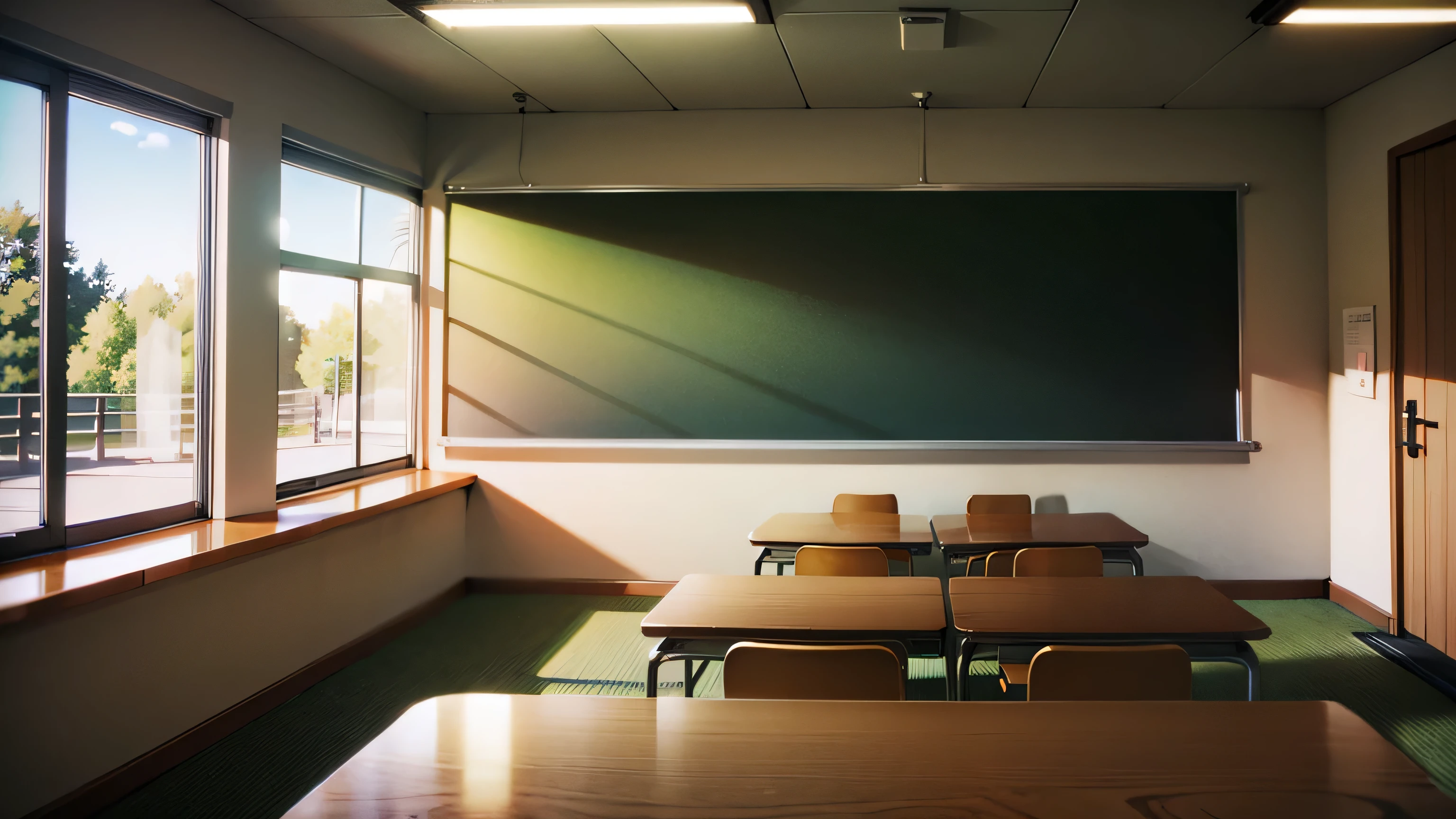 (Masterpiece, best quality:1.2, highres) background, modern, Japanese classroom, dimmed lights, normal, anime.
