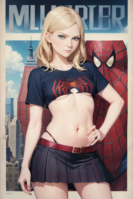 Kirsten Dunst、マーベル・コミック映画のPoster, Very beautiful, Movies about Spiderman, sexy, whole body, I'm wearing a skirt、Premiere date, Poster、belly buttonを突き出す、new york、She's wearing a torn Spider-Man suit,The suit is torn、Wearing a skirt、 Red and black color scheme,dynamic、masterpiece、highest quality、Ultra-detailed、Very detailed、A delicate and beautiful shine、超A high resolution、Cinematic,Break,Breakdrop,(Torn clothes:1.5), (Wet clothes:1.4), Bare shoulders,Real Rain,Wet Hair,belly button、Exposing Skin、sexyな肩を見せてる