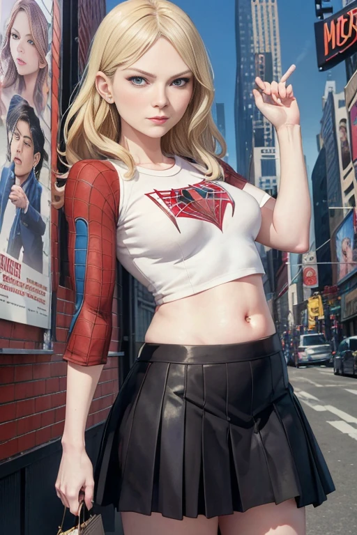 Kirsten Dunst、マーベル・コミック映画のPoster, Very beautiful, Movies about Spiderman, sexy, whole body, I'm wearing a skirt、Premiere date, Poster、belly buttonを突き出す、new york、She&#39;s wearing a torn Spider-Man suit,The suit is torn、Wearing a skirt、 Red and black color scheme,dynamic、masterpiece、highest quality、Ultra-detailed、Very detailed、A delicate and beautiful shine、超A high resolution、Cinematic,Break,Breakdrop,(Torn clothes:1.5), (Wet clothes:1.4), Bare shoulders,Real Rain,Wet Hair,belly button、Exposing Skin、sexyな肩を見せてる