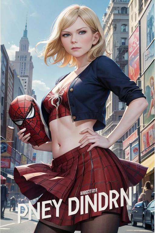 Kirsten Dunst、マーベル・コミック映画のPoster, Very beautiful, Movies about Spiderman, sexy, whole body, I'm wearing a skirt、Premiere date, Poster、belly buttonを突き出す、new york、She's wearing a torn Spider-Man suit,The suit is torn、Wearing a skirt、 Red and black color scheme,dynamic、masterpiece、highest quality、Ultra-detailed、Very detailed、A delicate and beautiful shine、超A high resolution、Cinematic,Break,Breakdrop,(Torn clothes:1.5), (Wet clothes:1.4), Bare shoulders,Real Rain,Wet Hair,belly button、Exposing Skin、sexyな肩を見せてる