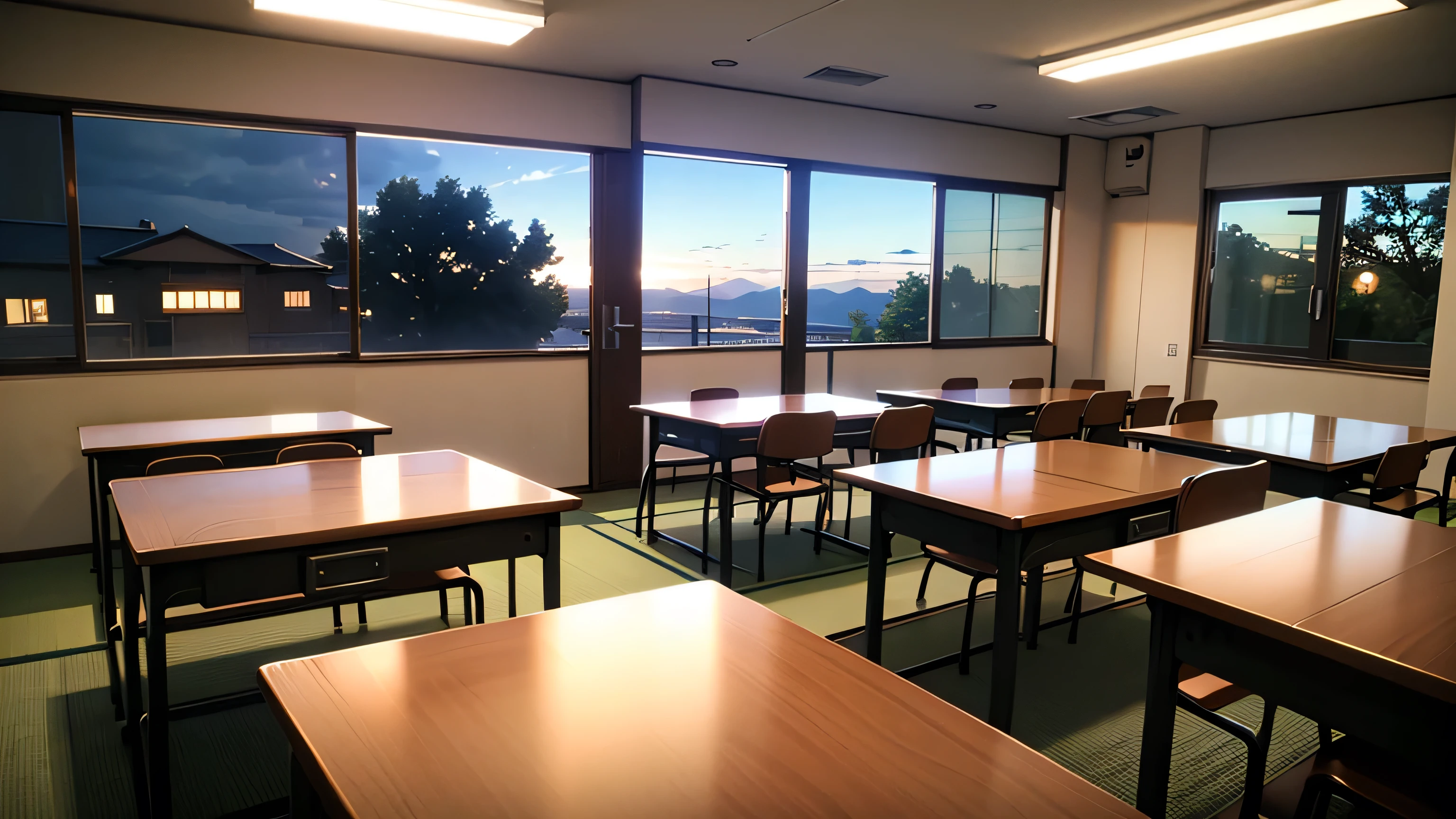 (Masterpiece, best quality:1.2, highres) background, Japanese classroom, at night.