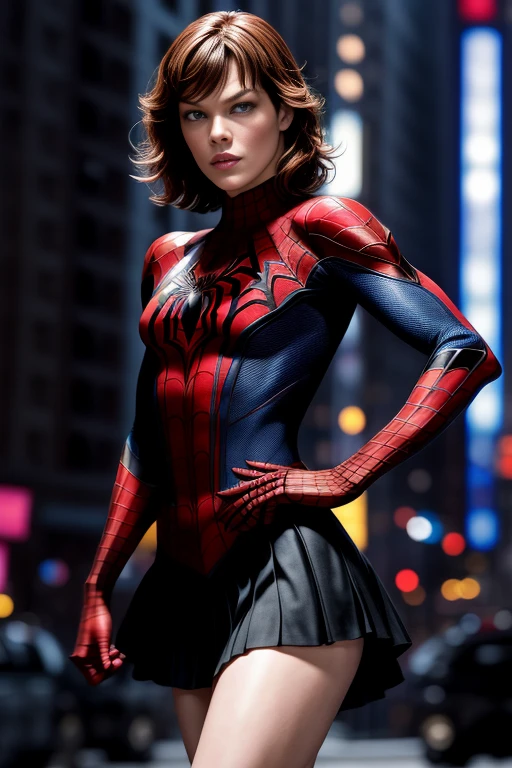 Milla Jovovich、マーベル・コミック映画のPoster, Very beautiful, Movies about Spiderman, , whole body, I'm wearing a skirt、Premiere date, Poster、belly buttonを突き出す、new york、She's wearing a torn Spider-Man suit,The suit is torn、Wearing a skirt、 Red and black color scheme,dynamic、masterpiece、highest quality、Ultra-detailed、Very detailed、A delicate and beautiful shine、超A high resolution、Cinematic,Break,Breakdrop,(Torn clothes:1.5), (Wet clothes:1.4),  shoulders,Real Rain,Wet Hair,belly button、Exposing Skin、sexyな肩を見せてる