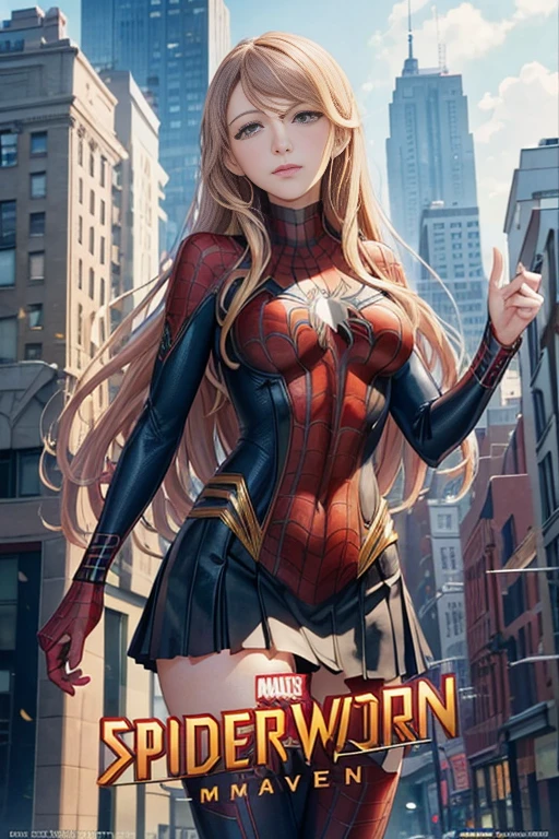 Blake Lively、マーベル・コミック映画のPoster, Very beautiful, Movies about Spiderman, sexy, whole body, I'm wearing a skirt、Premiere date, Poster、belly buttonを突き出す、new york、She's wearing a torn Spider-Man suit,The suit is torn、Wearing a skirt、 Red and black color scheme,dynamic、masterpiece、highest quality、Ultra-detailed、Very detailed、A delicate and beautiful shine、超A high resolution、Cinematic,Break,Breakdrop,(Torn clothes:1.5), (Wet clothes:1.4), Bare shoulders,Real Rain,Wet Hair,belly button、Exposing Skin、sexyな肩を見せてる