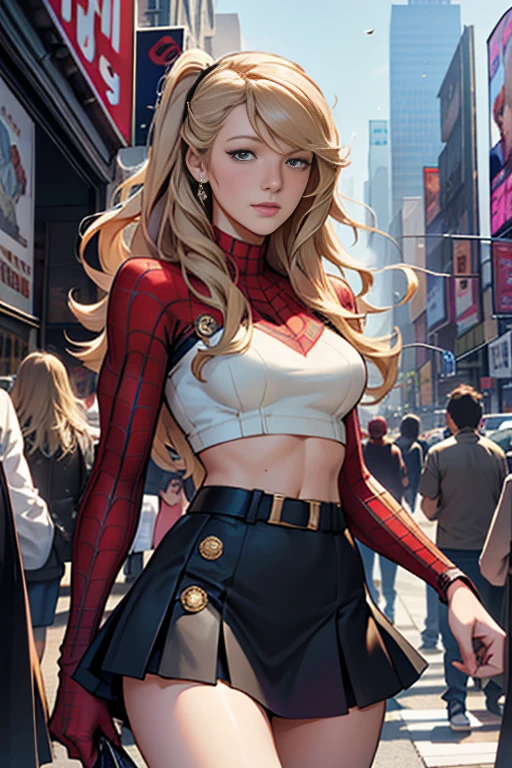 Blake Lively、マーベル・コミック映画のPoster, Very beautiful, Movies about Spiderman, sexy, whole body, I'm wearing a skirt、Premiere date, Poster、belly buttonを突き出す、new york、She's wearing a torn Spider-Man suit,The suit is torn、Wearing a skirt、 Red and black color scheme,dynamic、masterpiece、highest quality、Ultra-detailed、Very detailed、A delicate and beautiful shine、超A high resolution、Cinematic,Break,Breakdrop,(Torn clothes:1.5), (Wet clothes:1.4), Bare shoulders,Real Rain,Wet Hair,belly button、Exposing Skin、sexyな肩を見せてる