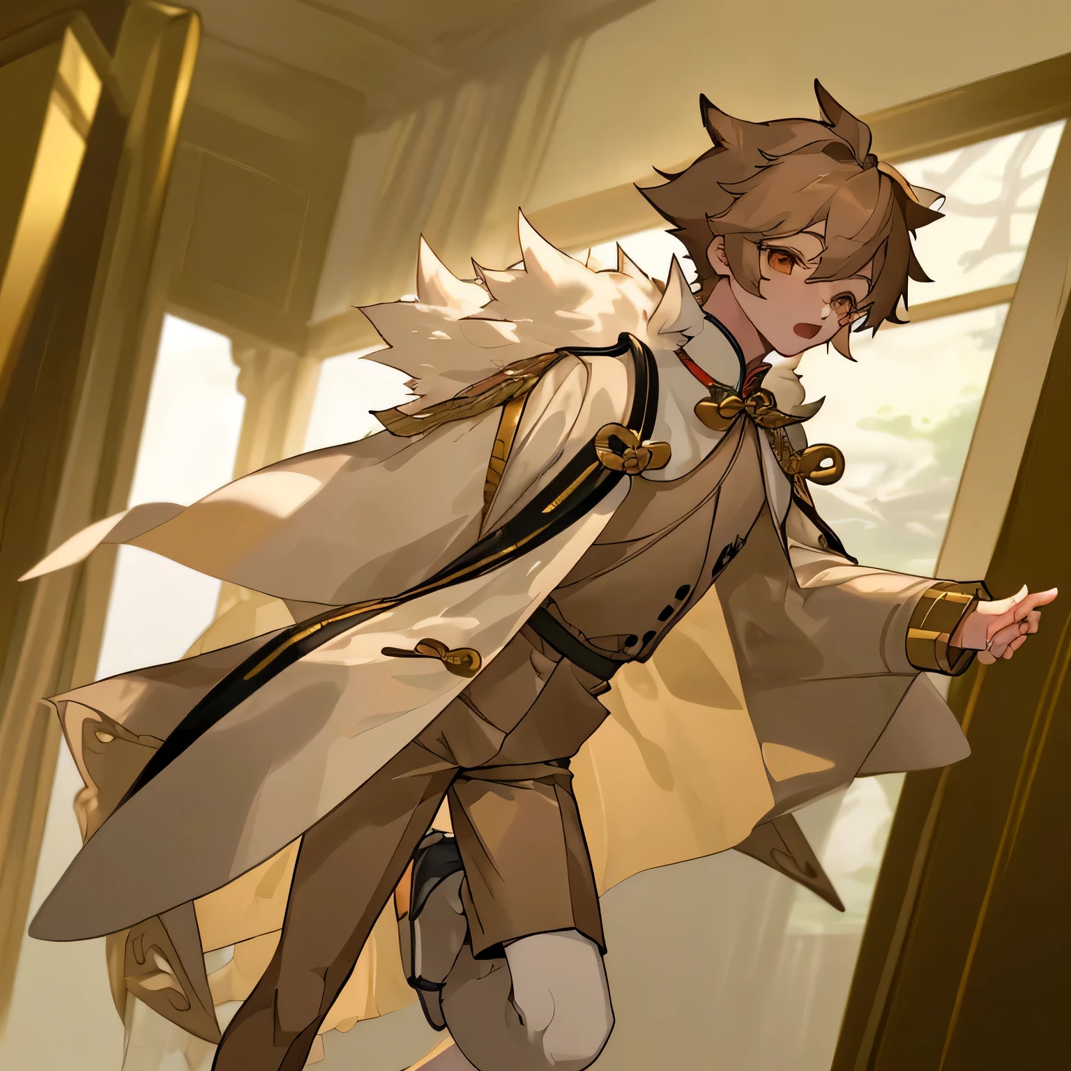 boy,boy,Young boy,Furry,Shiba Inu boy,light brown fur,Furry Boy,Student style clothing,Shorts underneath,Clothing with gold-trimmed hems,Light brown clothes,Femboy,Small