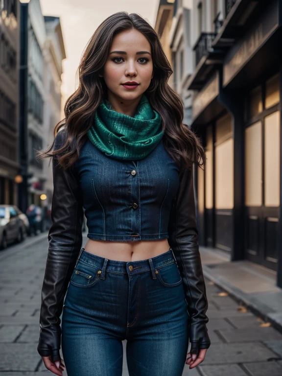 Kristen Bell、(masterpiece:1.0), (Highest_quality:1.2), (Dark Shot:1.3), Classic Rogue, 1991 Rogue X-Men, 1 girl, Only 1, Head to Toe, standing on street corner, Elegant pose, (clothing: 茶colorの冬用コート, 茶colorのフード, Down lining, White scarf, gloves, jeans) Medium length hair, Brown Hair, Wavy Hair, One gray hair, Green Eyes, Mischievous look, Grin, Lips parted, Red lipstick, Heavy makeup, Confident expression, Backlight, (realism: 1.5), (Realistic: 1.4), (Disorganized:1.4), 8k, Very detailed, Detailed beautiful woman, (background: Midnight, it's snowing, On the streets of New York, Snowy Night), Official Art, Very detailed CG ユニティ 8k 壁紙, Perfect lighting, colorful, 超High resolution, photograph, 8k, High resolution, Kodak Portrait 400, Film Grain, blurry background, (Bokeh:1.2), (Vibrant_color:1.2), Film Grain:1.2, (暖かいcolor合い, Warm Tones:1.2), (color photo), プロのphotograph