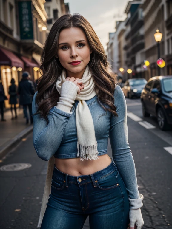 Kristen Bell、(masterpiece:1.0), (Highest_quality:1.2), (Dark Shot:1.3), Classic Rogue, 1991 Rogue X-Men, 1 girl, Only 1, Head to Toe, standing on street corner, Elegant pose, (clothing: 茶colorの冬用コート, 茶colorのフード, Down lining, White scarf, gloves, jeans) Medium length hair, Brown Hair, Wavy Hair, One gray hair, Green Eyes, Mischievous look, Grin, Lips parted, Red lipstick, Heavy makeup, Confident expression, Backlight, (realism: 1.5), (Realistic: 1.4), (Disorganized:1.4), 8k, Very detailed, Detailed beautiful woman, (background: Midnight, it's snowing, On the streets of New York, Snowy Night), Official Art, Very detailed CG ユニティ 8k 壁紙, Perfect lighting, colorful, 超High resolution, photograph, 8k, High resolution, Kodak Portrait 400, Film Grain, blurry background, (Bokeh:1.2), (Vibrant_color:1.2), Film Grain:1.2, (暖かいcolor合い, Warm Tones:1.2), (color photo), プロのphotograph