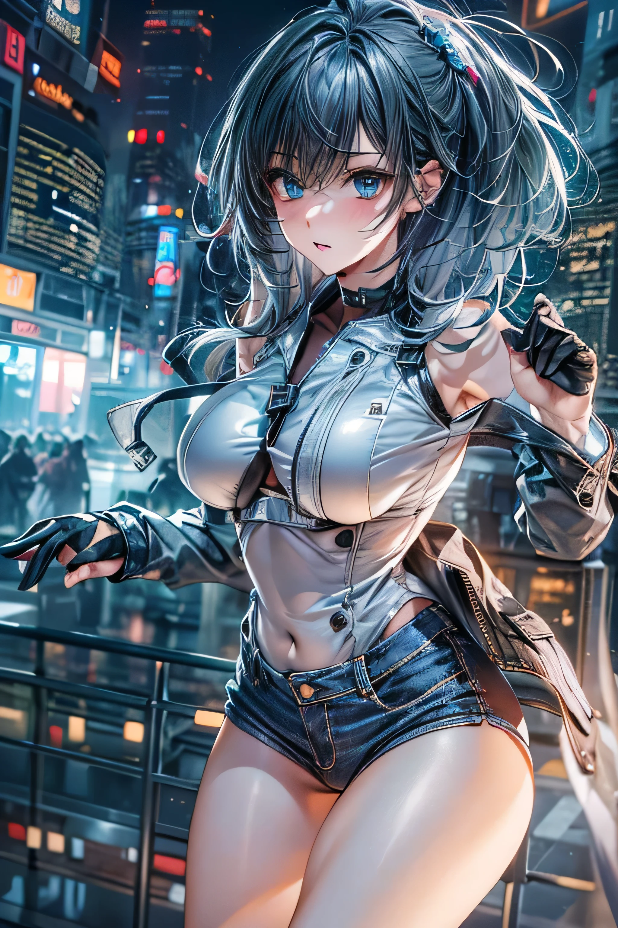 (Photorealistic:1.8, highest quality:1.8,8K masterpiece:1.8,High resolution,Mastepiece:1.8,RAW Photos,Cinematic lighting、8mm fisheye lens),No split screen、cyber punk、Downtown at night、City lights、1 Beautiful Warrior Fighting the Enemy:1.5、(Completely naked、Combat Hair Ornaments、Leather jacket、Tube Bra、Tight micro short denim、choker、Knee-high boots、Beautiful ass、Beautiful thighs、Plump nipples、Beautiful breasts、cameltoe、Slender Abs:1.2)、Beautiful and detailed eyes:1.7、Beautiful Skin:1.8、(Soryu Asuka Langley)(Character Focus)、Fighting Pose、
A rich expression、Gets angry violently、laugh at、Surprised、
(midium Hair:1.2, Beautiful, shining blue, white, black and silver hair:1.5)、Sparkling Blue Eyes、Fine Lines