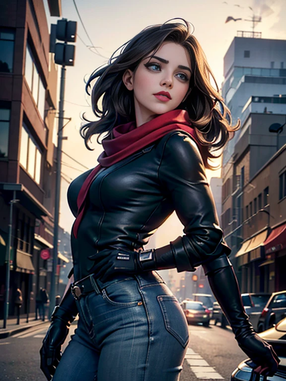 Chloe Grace Moretz、(masterpiece:1.0), (Highest_quality:1.2), (Dark Shot:1.3), Classic Rogue, 1991 Rogue X-Men, 1 girl, Only 1, Head to Toe, standing on street corner, Elegant pose, (clothing: 茶colorの冬用コート, 茶colorのフード, Down lining, White scarf, gloves, jeans) Medium length hair, Brown Hair, Wavy Hair, One gray hair, Green Eyes, Mischievous look, Grin, Lips parted, Red lipstick, Heavy makeup, Confident expression, Backlight, (realism: 1.5), (Realistic: 1.4), (Disorganized:1.4), 8k, Very detailed, Detailed beautiful woman, (background: Midnight, it's snowing, On the streets of New York, Snowy Night), Official Art, Very detailed CG ユニティ 8k 壁紙, Perfect lighting, colorful, 超High resolution, photograph, 8k, High resolution, Kodak Portrait 400, Film Grain, blurry background, (Bokeh:1.2), (Vibrant_color:1.2), Film Grain:1.2, (暖かいcolor合い, Warm Tones:1.2), (color photo), プロのphotograph
