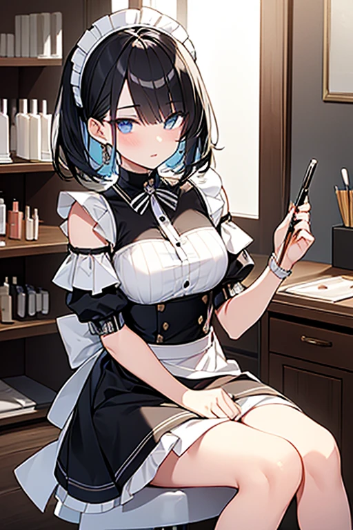 (Striped Hair, Messy Hair, Big Hair), (Expressive hair), Lolita Hairband, Cinema Lighting, Bust Chart, First Person View, Ultra-high resolution, (((masterpiece, Textured skin))), (Super Detail), Attention to detail, high quality, ((最high quality)), 16K, Gothic Lolita Costumes, Upturned eyes, pretty girl, Ruffled dress, At the cafe,Long silver hair,blue eyes, (Big Breasts:1.4),,(((Nipples))),corset,Fine Jewelry,whole body